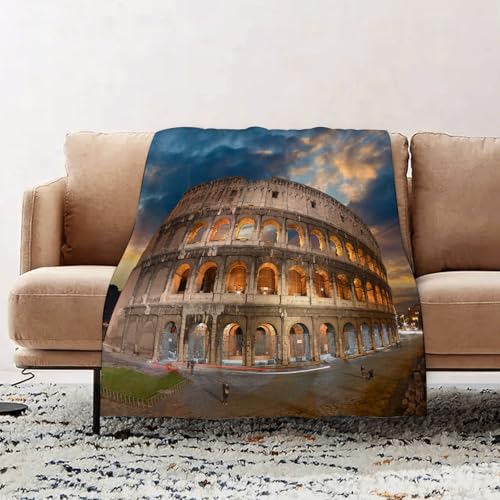 EOMKSE Couverture Douillette et Moelleuse, Couverture Douce et Chaude d'hiver,Couverture de canapé,Rome. Le Colisée au Coucher du Soleil, 100x130cm