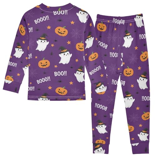 Pajama Sets Long Sleeve Halloween Ghosts Pumpkins Pattern Soft Comfy Sleepwear 2 Piece PJS 3-8T3