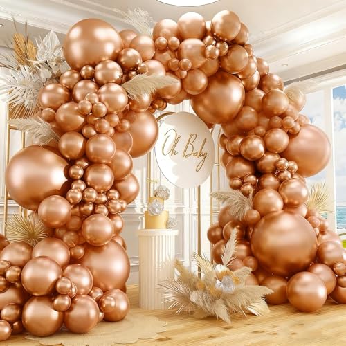 Image of 412pcs Metallic Rose Gold Balloon Garland Arch Kit 18 12 10 5 Inch Different Sizes Latex Chrome Balloons for Baby Shower Birthday Graduation Wedding Anniversary Party Decoration