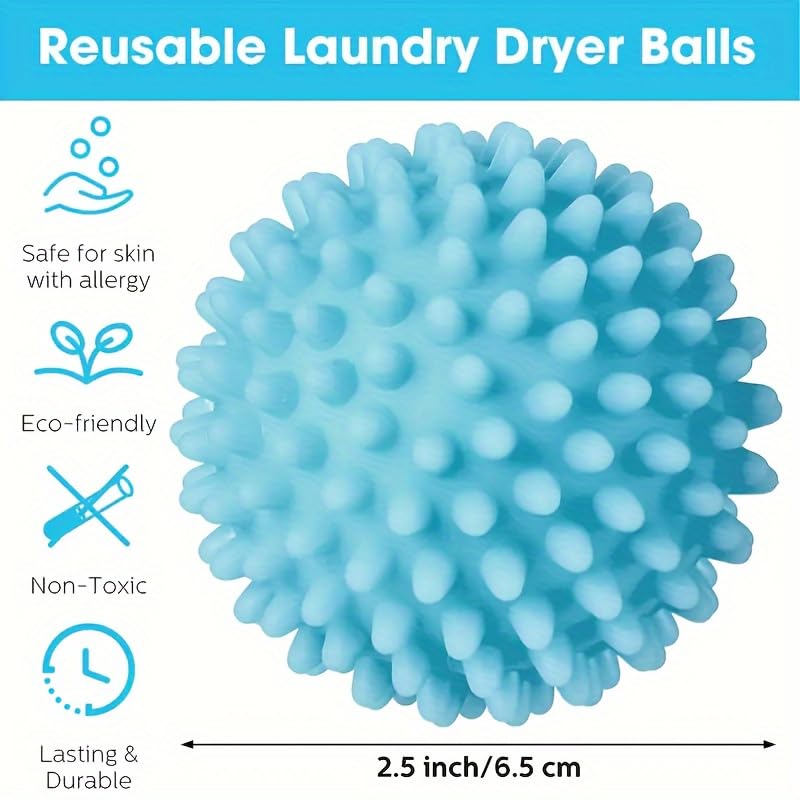 Bolas reutilizables para secadora de ropa, suavizante de tela antiestático de plástico azul cielo, reduce las arrugas, suministros de limpieza sostenibles, ayuda esencial de lavado y secado para 8