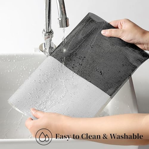 Image of OXSAM Placemats, Heat Insulation Non-Slip Vinyl mats, Stain-Resistant Tablemats for Home and cafe Dining Table Decor (Black & White, Pack of 6)