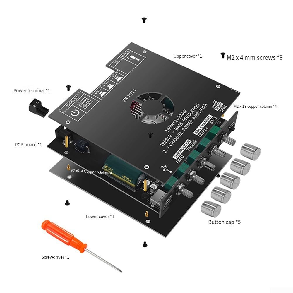 ZK-HT21 2.1 Canal 5.0 Digital Power Audio Board 2x160W+220W TDA7498E Módulo de altavoz estéreo con control de volumen para DIY Home Audio System Negro