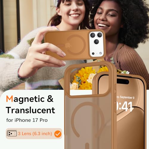 Image of BENTOBEN Magnetic for iPhone 17 Pro Case 6.3 inch 2025, [Compatible with Magsafe] Cute Slim Matte Military Shockproof Drop Protective Bumper Girl Women Men Boy Phone Cover for iPhone 17Pro, Brown