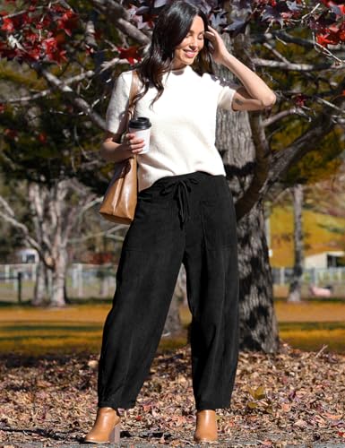 TARSE Women’s Corduroy Pants Baggy Wide Leg Pants Casual Elastic Waisted Palazzo Harem Pants with Pockets4