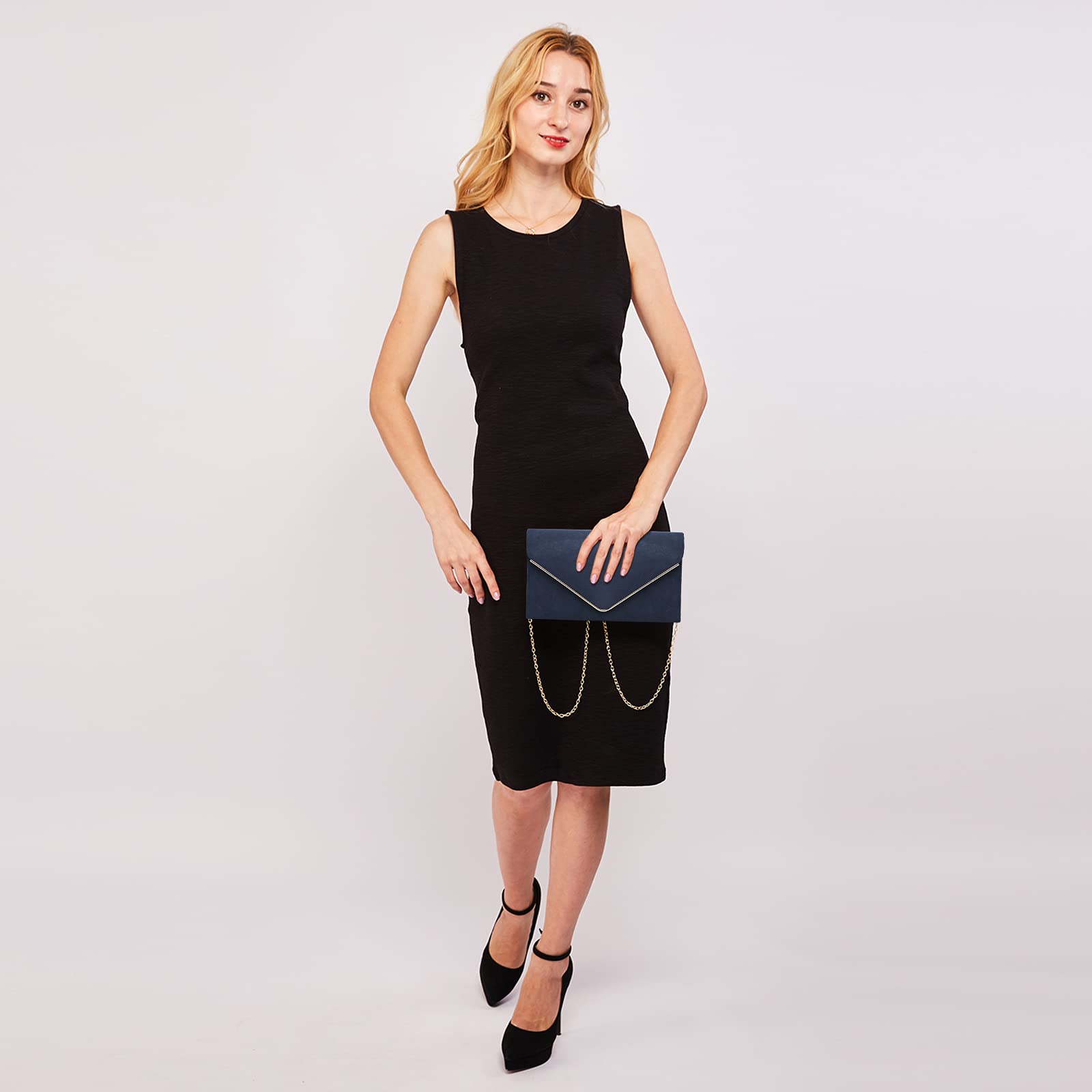 Dasein Women Faux Suede Evening Clutch Bags Formal Party Clutches Wedding Purses Cocktail Prom Clutches: 1-(gold Hardware) Navy
