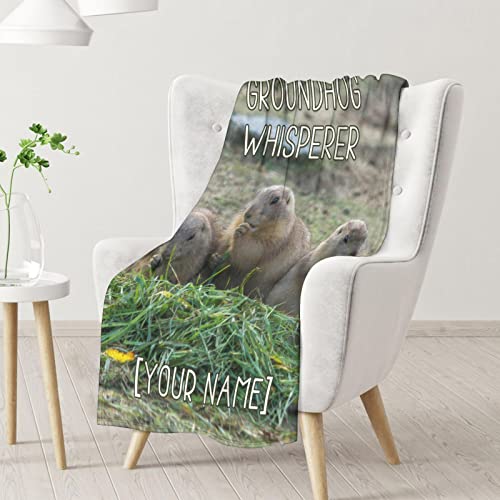 Custom Groundhog Throw Blanket - Soft, Fuzzy & Warm - 60x80 Inches Flannel Blankets for Bed, Couch - Colorful Cute Throws Gift for Adults