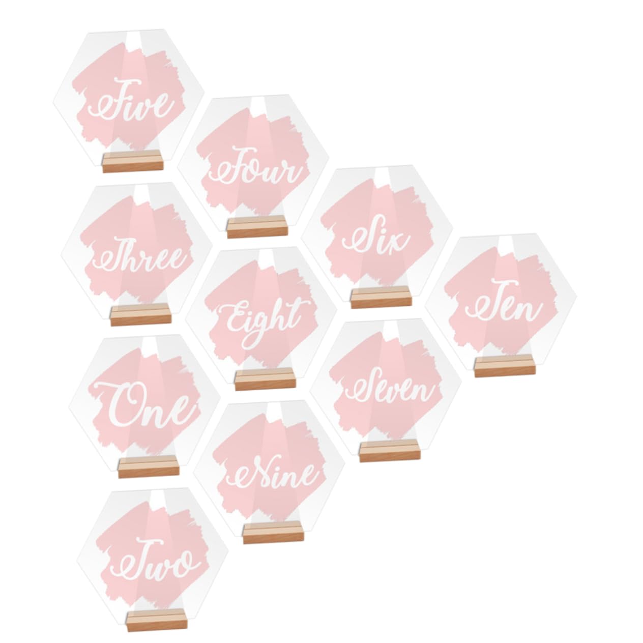 Wakauto 10pcs Acrylic Wedding Table Numbers Wooden Stands Hexagonal Shape for Events