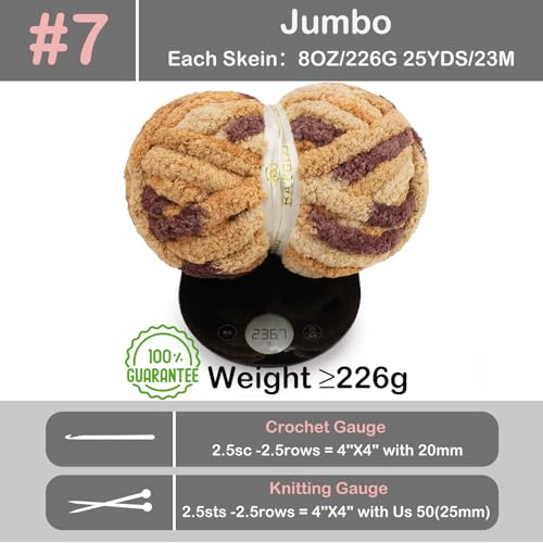 Image of Chunky Yarn for Hand Knitting, Chunky Chenille Blanket Yarn for Crocheting, Bulky Soft Fluffy Chenille for Blanket Project, 8 Pack of 8oz /25yds, Cappuccino