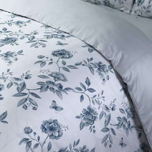 Majestic Giftware Madison Linen 8-Piece Twin Size Bedding Set (BL100-T-1) | Amalfi Orchard - Blue 300 Thread Count Cotton Sateen | 2 Fitted Sheets, 2 Duvets, 4 Pillowcases | Soft & Luxurious