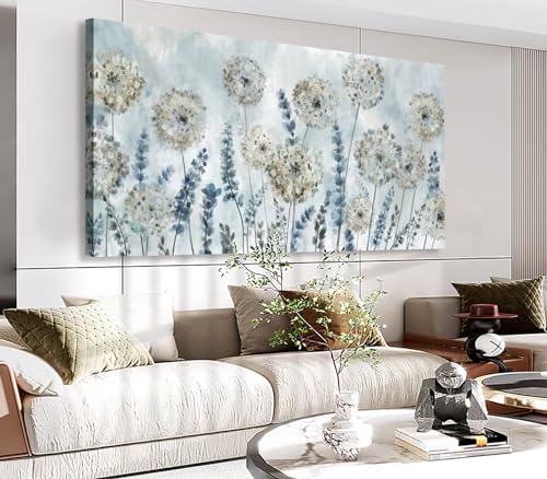 Image of VEAEE Farmhouse Canvas Wall Art - Flowers Dandelion Wall Pictures,Living Room Decor,Nature Artwork Prints Abstract Grass Paintings for Bedroom Home Office Decoration 29 inchx58 inch