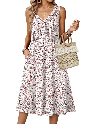 Image of Zeagoo Women Summer Casual Dresses 2026 Sleeveless Midi Pleated Tank Sundress with Pockets V Neck A Line Swing Tshirt Dress