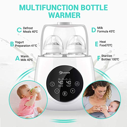 Baby Bottle Warmer, 【2020 Newest】 EIVOTOR Bottle Steam Sterilizer 6-in-1 Double Bottle Baby Food Heater for Evenly Warm Breast Milk or Formula, LED Panel Control Real-time Display, BPA Free - Thumbnail 6