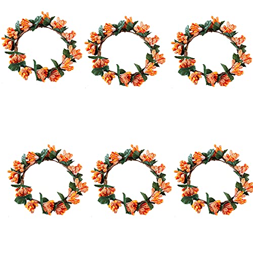 KHBNHJ 6 Pcs Christmas Candle Rings 3.1inch Mini Candle Holder Ring with Berries Christmas Napkin Rings Small Wreaths for Pillar Candle Holiday Table Decor