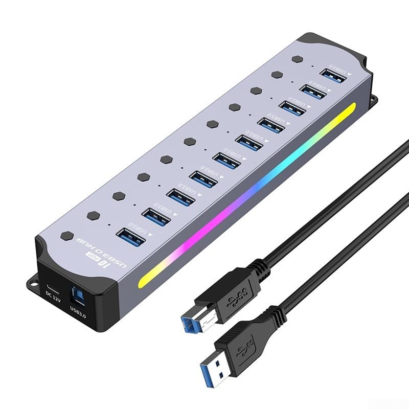 Hub USB multifunzione con dieci porte con controlli individuali per prestazioni ottimali e sorprendente per l'aspetto di raffreddamento RGB