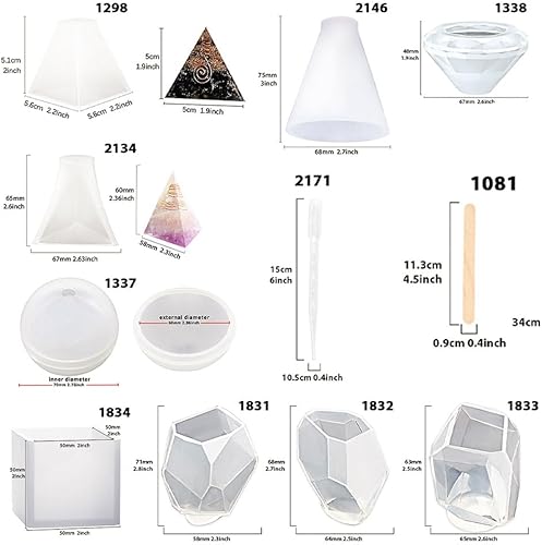 Miniatura 4 de FUNSHOWCASE Moldes de silicona de fundición de resina epoxi, suministro de fabricación de joyas, 26 unidades, paquete grande de 9 bandejas, cono