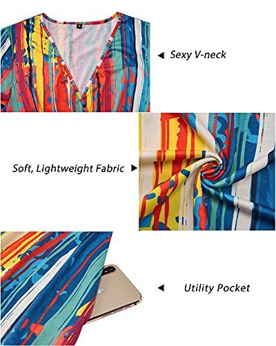 Image of Newshows Womens Summer Short Sleeve Casual Dresses V Neck Floral Vacation Sundress Faux Wrap Midi Dress with Pockets