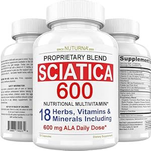 Sciatic Nerve Relief Support Formula Supplement with 600 mg Alpha Lipoic Acid – 18 in 1 Sciatica Nerve Formula for Lower Back, Hip, Lumbar, Leg, Foot Turmeric Curcumin – 120 Pills Made in The USA