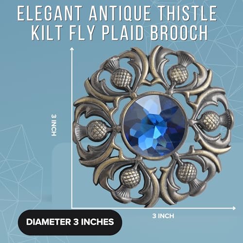 Image of Luxurious Scottish Kilt Fly Plaid Brooch - Premium Thistle Design Adorned with Sparkling Stones, Handcrafted Tartan Sash Pin, Luxurious Accessory for Women's Highland Dress