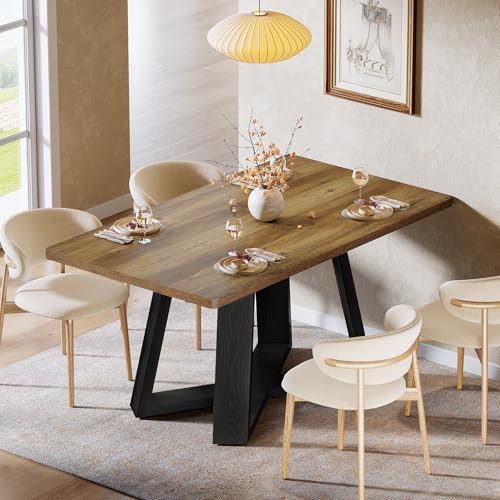 Image of Tribesigns 47-Inch Dining Table for 4 People, Modern Kitchen Table with Wooden Legs, Dinner Table for Kitchen, Dining Room, Small Space, Black and Brown