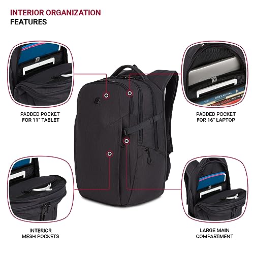 SwissGear VersaMax Laptop Backpack, Laptop Bag Fits Most 16-Inch Laptops, Commuter Friendly Trolley Sleeve, Ideal for Work, Travel or School - Charcoal Heather (18-Inch) - Image 4