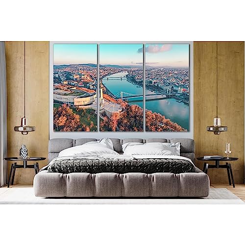Cuadro de Budapest en lienzo triptico decorativo para dormitorio de 210x140