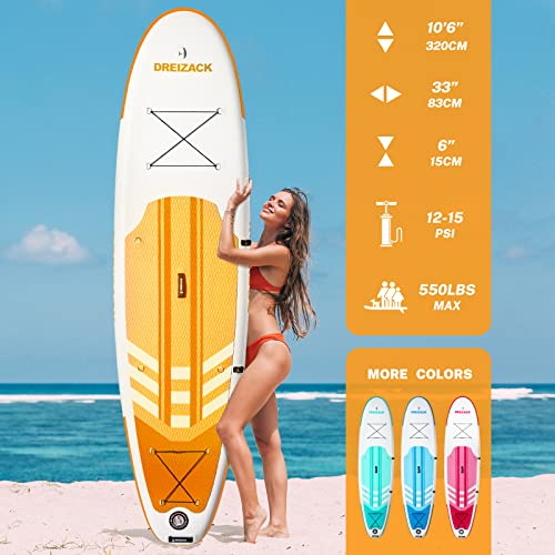 Paddle Board 10'6"X32"X6", Dreizack Paddle Boards For Adults Extra Wide Stand Up Paddle Board With Sup Accessories Inflatable Paddle Board For Fishing Yoga Kayaking Surf (Orange) #TOP1