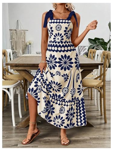 Image of Floerns Women's Vintage Sleeveless Tie Shoulder Sundress Floral Print Cami Maxi Dress