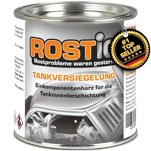 Rostio Tankversiegelung R2105 – 250 ml – Spezialharz für Innenbeschichtung von Metalltanks – transparente bernsteinfarbene Schutzschicht – Korrosionsschutz – bis 30 L Tank – bis zu 3 Schichten