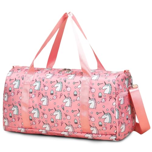 Suweir Borsa sportiva per bambini, borsa da viaggio per bambini, con scomparto bagnato, borsa da nuoto Weekender Duffle Bag borsa da calcio per viaggi, fitness, sport, scuola, Colore: rosa., Borsa da