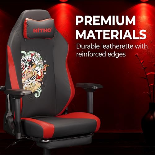 Image of NiTHO FORGE Gaming Office Chair | Ergonomic Reclining Computer Chair with Magnetic Headrest, Foldable Footrest, Adjustable Lumbar Support, 4D Armrests, Swivel Chair for Work or Study, Black & Red