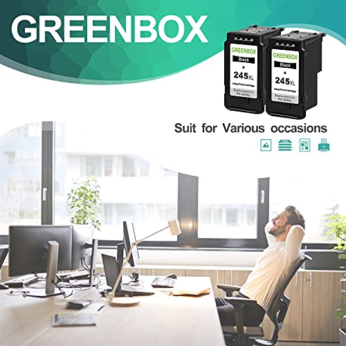 Greenbox Remanufactured 245Xl Black Ink Cartridge Replacement For Canon Pg-245 Pg-245Xl Pg 245 245Xl 245 Xl For Canon Pixma Mx492 Mx490 Mg2920 Mg2420 Mg2520 Mg2522 Ip2820 (2 Black) #TOP5