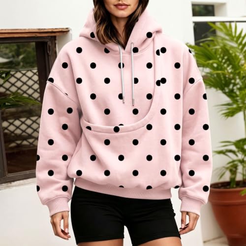 Polka Dot Hoodie Women Fall Oversized Sweatshirt With Pocket Front - image 6