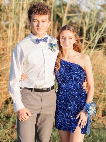 One Shoulder Homecoming Dresses for Teens 2025 Sparkly Sequin Bodycon Corset Short Cocktail Dress with Slit4