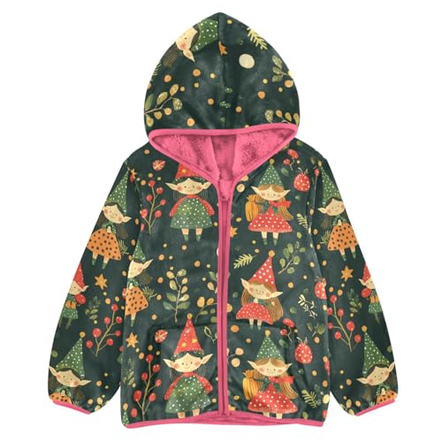 Forest Elves and Leaves Girls Fleece Jacket Girls Fall Jacket Girl Coats Zip Up Hoodie Children Sherpa Warm Outerwear 2-10T