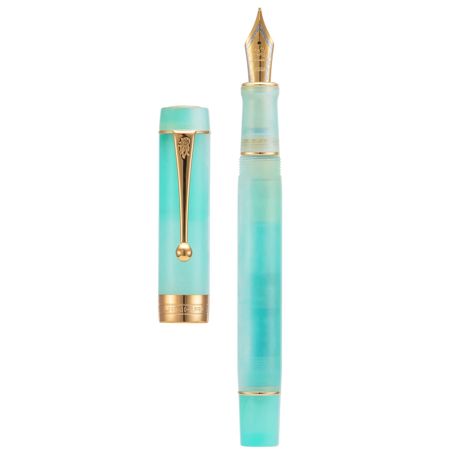 Lanxivi Jinhao 100 Classic Fountain Pen Mint Green Marble Celluloid, Extra Fine Nib with Converter and Pen Case Set
