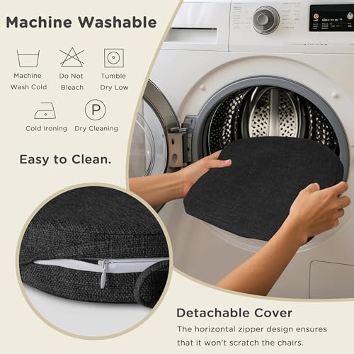 Image of AddGrace Set of 4 Chair Cushions for Metal Dining Chairs 14x14 Black | Non Slip,Washable Removable Cover with Ties, Textured, for Kitchen Dining Room Indoor, Hard Wooden Chairs, Family Gathering