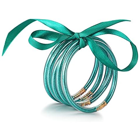 YBMYCM Glitter Jelly Bangles Bracelets Set for Women Glitter Filled Jelly Silicone Bracelets for Girls, 8 inch, Plastic, 11 Cover