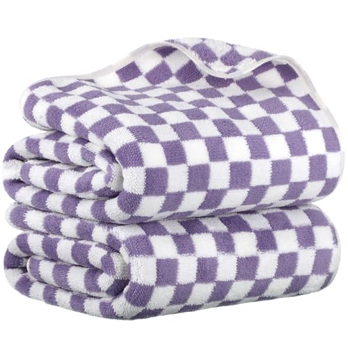 Peryiter 2 Pcs Large Bath Towels Checkered Beach Towels 27.5 Inch X 55 Inch Soft Bath Towels For Bathroom Spa Shower Hotel Gym Pool cover