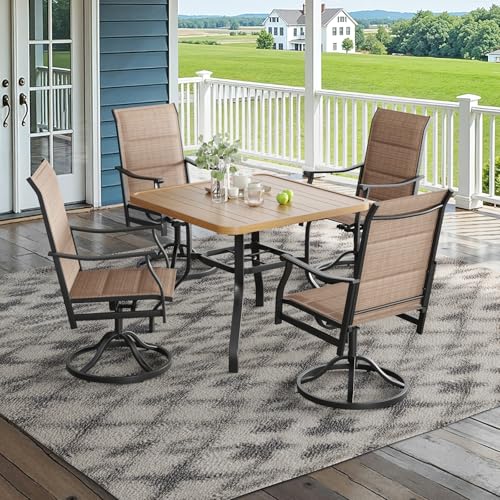 Image of Soohow Patio Dining Set for 4, 5-Piece Outdoor Dining Set 4 x Swivel Patio Chairs and 35 inchx35 inch Outdoor Dining Table with 1.57 inch Umbrella Hole, Wood-Like, for Poolside, Backyard