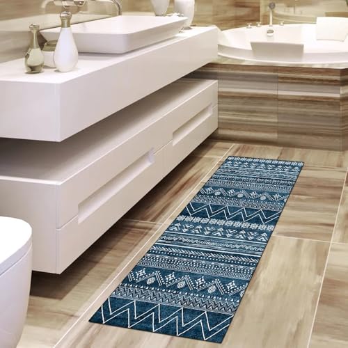 Alfombra antideslizante pasillo azul marino lavable que evita resbalones 4
