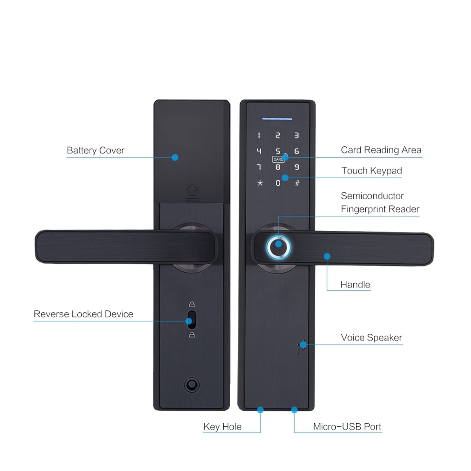 VChics Serrure de porte intelligente, APP WIFI SMART TIGHIGHTER Serrure de porte, verrouillage électronique, Smart Bluetooth Digital App Code du clavier serrure sans clé(180mm 5050)