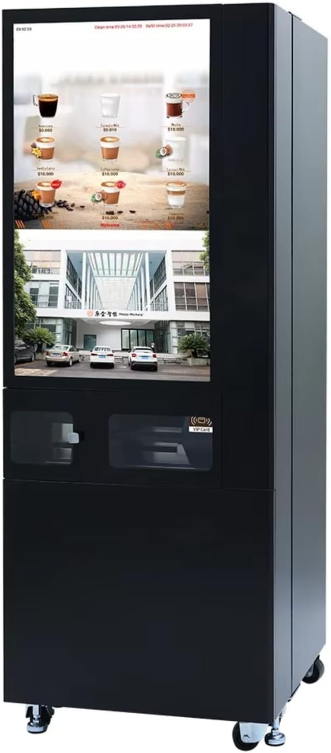 Self Service Coffee Vending Machine Commercial, Automatic Coffee Dispenser with Fresh Bean Grinding, Touch Screen Control, Coin Bill QR Payment for Office Hotel Mall