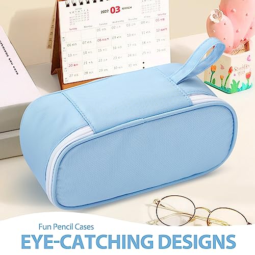 Image of Jcocylse Large Capacity Pencil Case Portable Pencil Pouch Bag School Supplies for College Students Girls Boys Adults (Light Blue)