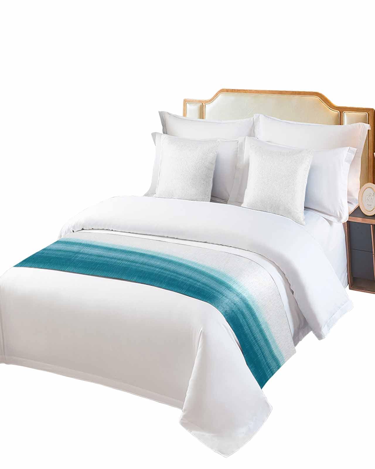 Yukro Gradient Bed Runner Scarf, Teal White Gradient Abstract Ombre Texture Modern Art Full Bed Scarf Runner, No Fading Decorative Bedding Scarf for Bedroom Hotels Homes and Guestrooms