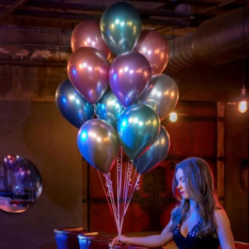Image of Chrome Metallic Balloons Silver 100 pcs Glossy Latex Balloon for Birthday Decoration Kit Wedding, Anniversary Floral Garland 10 Inch Helium Supported