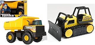 Tonka Steel Classic Mighty Dump Truck, Dumper Truck Toy for Children & 6027 Steel Classic Bulldozer, Bulldozer Truck Toy for Children, Kids Construction Toys for Boys and Girls