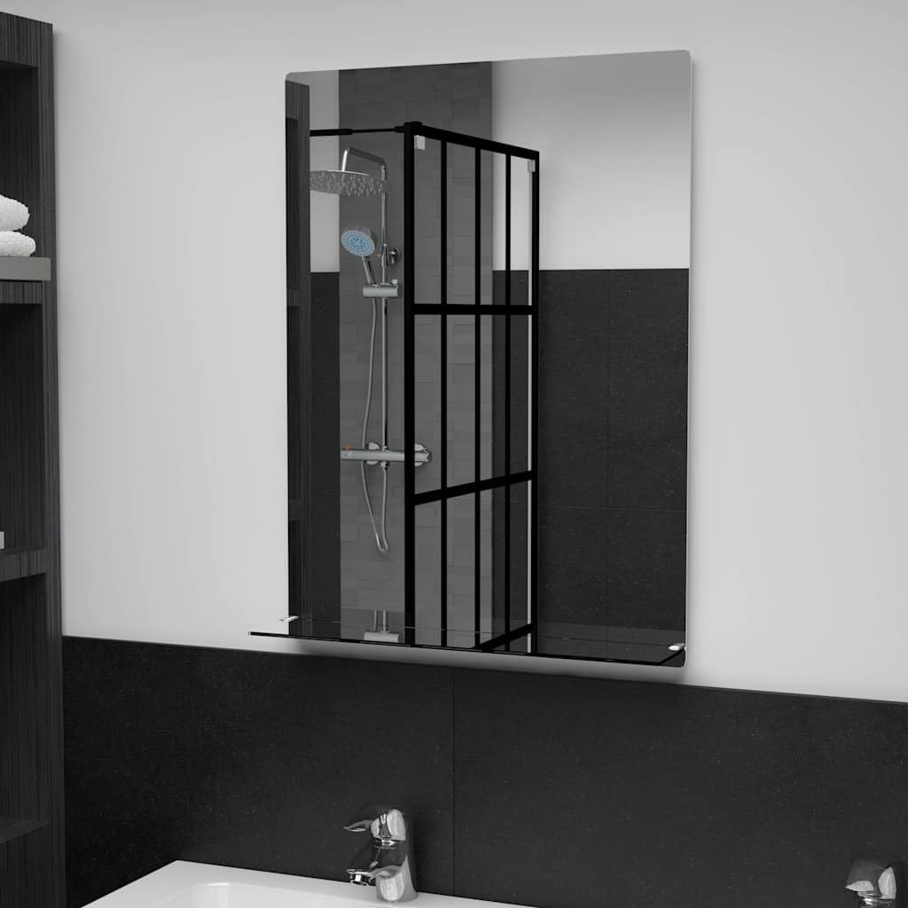 Wandspiegel mit Regal 50x70 cm aus gehärtetem Glas ideal für Badezimmer, Flur oder Schlafzimmer, inklusive Regal für Dekorationen, Kosmetik, Rasur und Frisieren, einfache Wandmontage