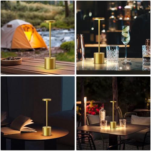 SAKRINGT Cordless Table Lamps Rechargeable,6000mAh Portable Battery Operated LED Table Light for Restaurant Outdoor 2 Pack Gold