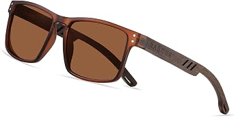 Barcur Square Wood Sunglasses Men Polarized Lens Walnut Wooden Arm