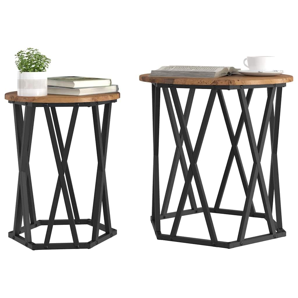 Tavolino da salotto in legno anticato e acciaio, moderno, con vano portaoggetti e elementi rimovibili, ideale per divano, tavolino da tè, tavolino da tè, tavolino e decorazione